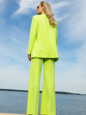Spodnie damskie limonkowe z rozszerzaną nogawką EyeForFashion