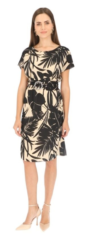 Beżowa sukienka z motywem tropikalnym Potis & Verso Elodi