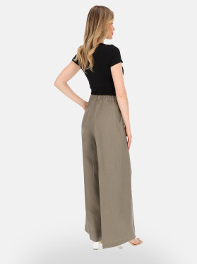 Szare lniane spodnie damskie wide leg Eye For Fashion