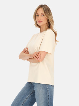 Beżowy bawełniany t-shirt damski basic L'AF Matis