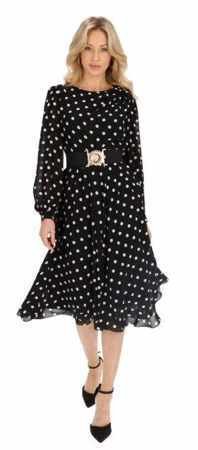 Zwiewna czarna sukienka w białe grochy L'AF Zuri