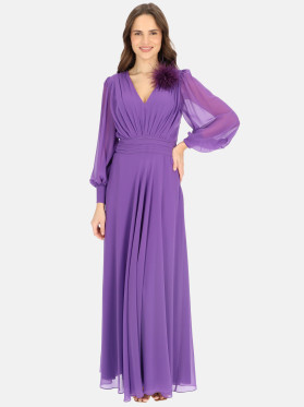 Fioletowa sukienka wieczorowa z broszką L'AF Sweet