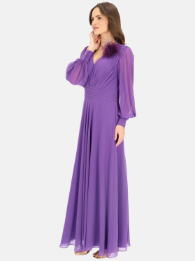 Fioletowa sukienka wieczorowa z broszką L'AF Sweet