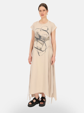 Beżowa sukienka maxi z nadrukiem Eye For Fashion