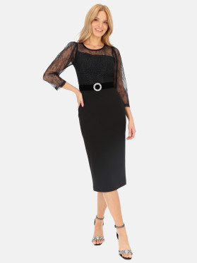 Elegancka sukienka z ozdobną górą i pasem L'AF Leona