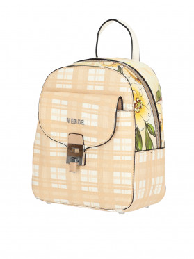 Beżowa torebka plecak w kratę Verde