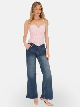 Różowy gorset bustier z siateczki L'AF Arina