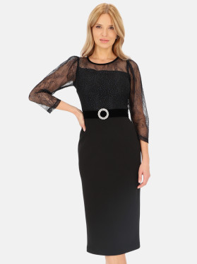 Elegancka sukienka z ozdobną górą i pasem L'AF Leona