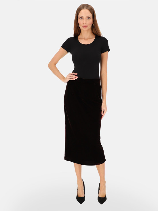  Brązowa elegancka welurowa spódnica midi L'AF Ampalia