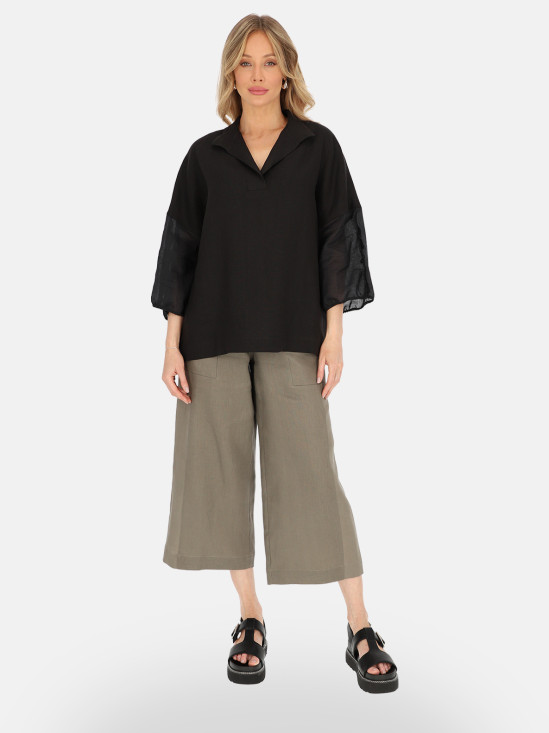  Czarna bluzka damska oversize lniana Eye For Fashion