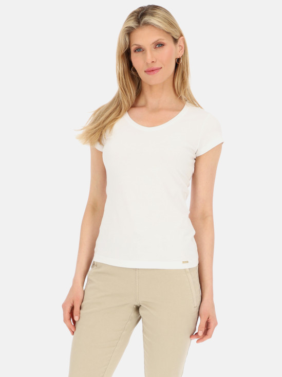  Biały t-shirt damski basic z dekoltem w serek L'AF Kinga