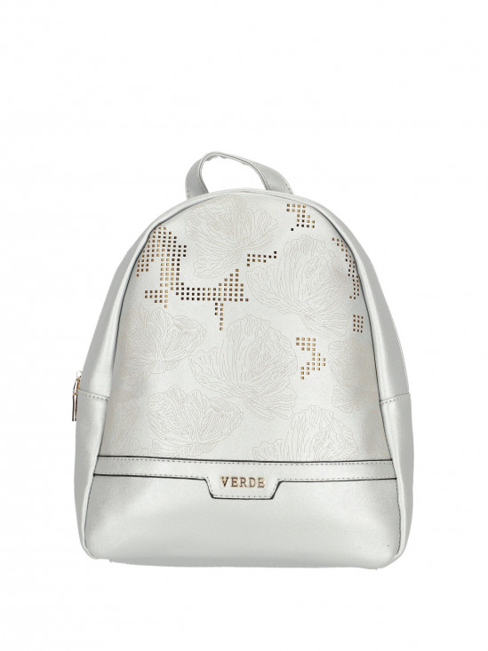  Srebrny plecak z tłoczonym kwiatowym wzorem Verde 16-0004541