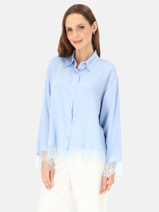  Błękitna elegancka koszula damska z koronką L’AF Tessa