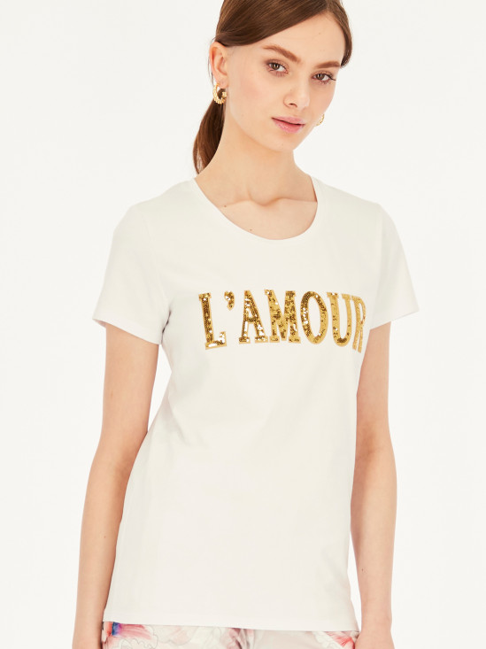  Bawełniany t-shirt ze złotą aplikacją L'AF Lamour