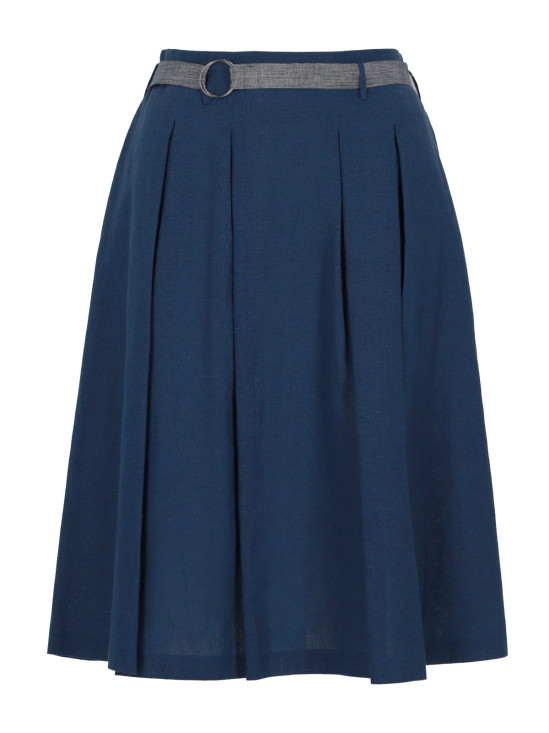  Niebieska rozkloszowana spódnica z paskiem Féria