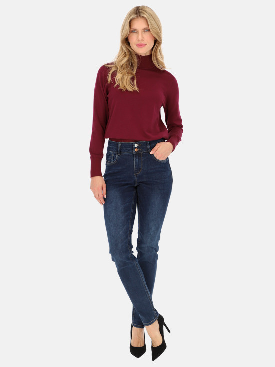 Granatowe spodnie jeansowe rurki z kieszeniami i rozporkiem Red Button Cathy