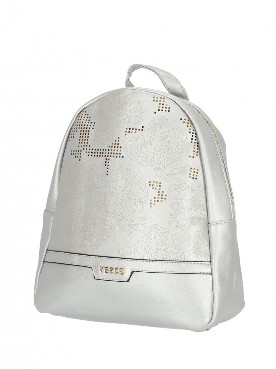  Srebrny plecak z tłoczonym kwiatowym wzorem Verde 16-0004541