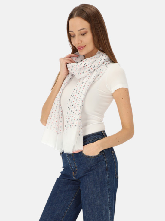  Biały wiskozowy szal w kotwice Potis & Verso