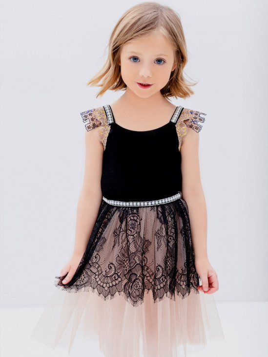  Czarno-beżowa sukienka dziecięca Anima by Justyna Steczkowska