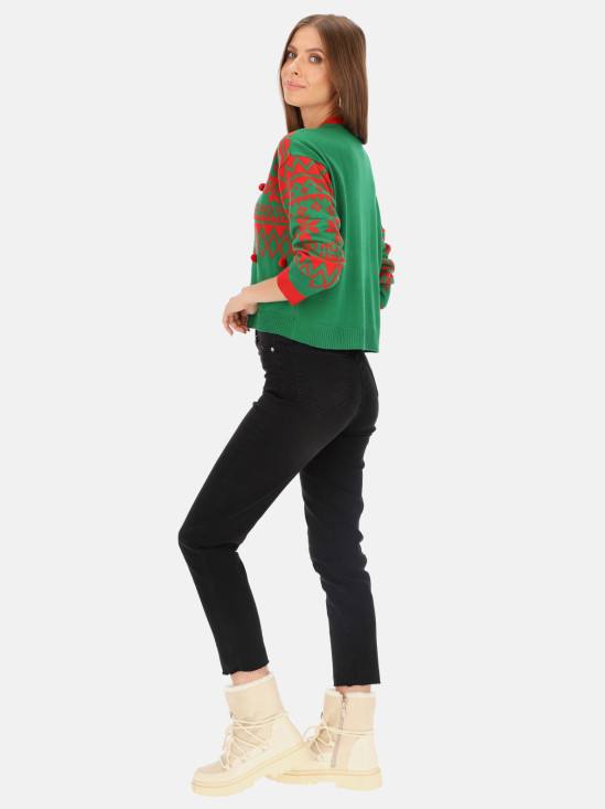  Zielony sweter z czerwonym świątecznym wzorem Eye For Fashion Rut