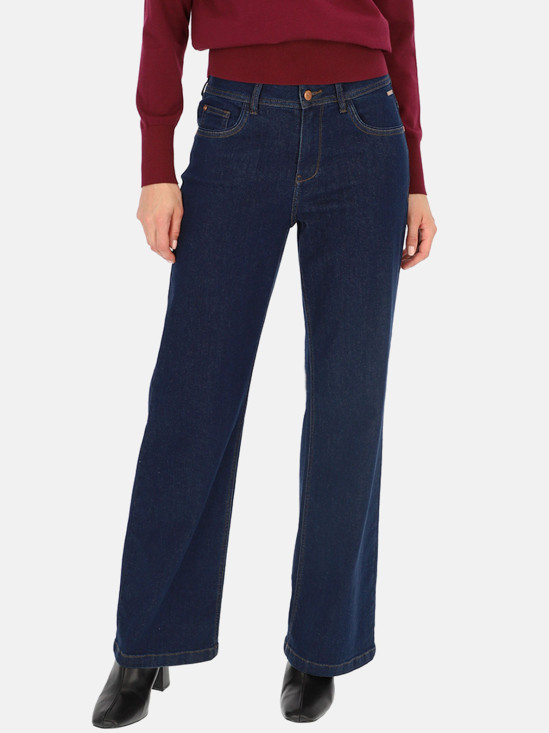  Granatowe spodnie jeansowe z kieszeniami i prostą nogawką Red Button