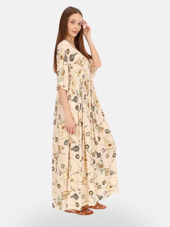  Sukienka maxi z wiskozy w beżowy print L’AF Daisy