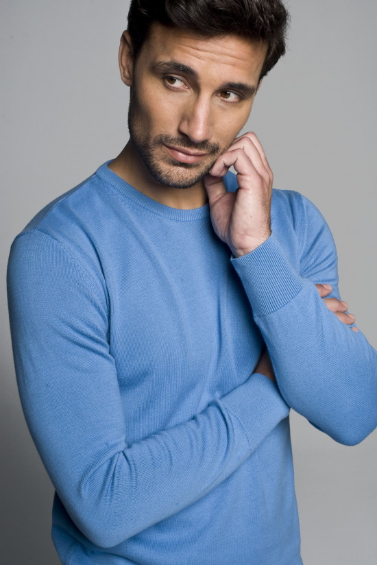  Niebieski bawełniany sweter typu półgolf Recman Darton 