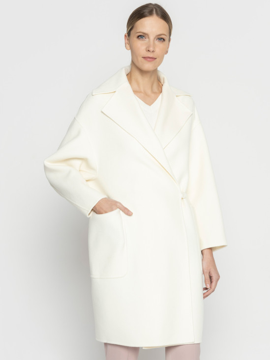  Biały wełniany płaszcz Deni Cler Milano