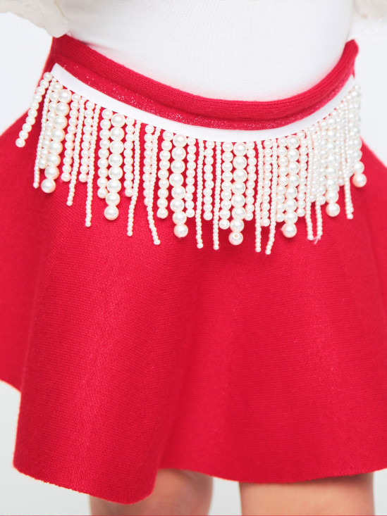  Czerwona spódnica z perełkami Anima by Justyna Steczkowska