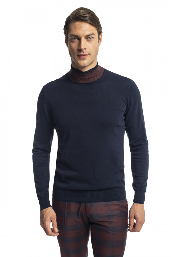  Granatowy bawełniany sweter typu golf Recman Wilton 