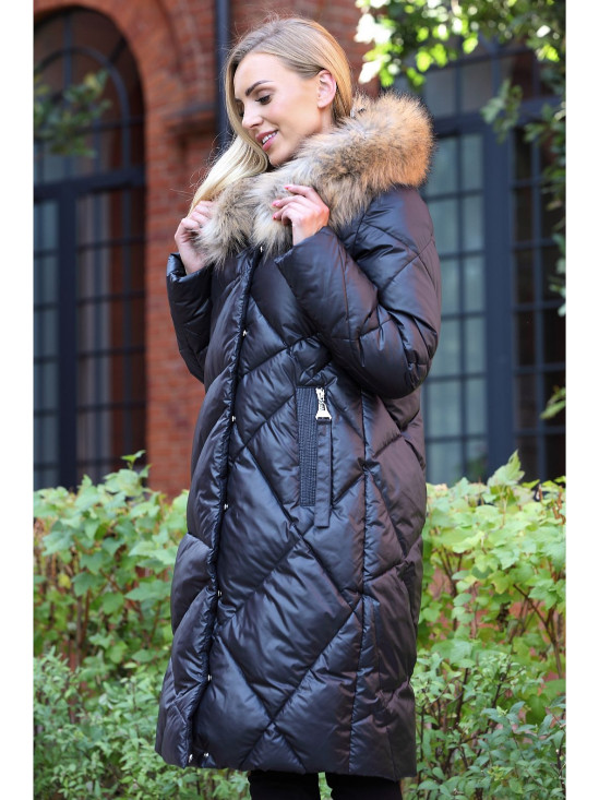 Długa zimowa kurtka z sztucznym futrem Perso