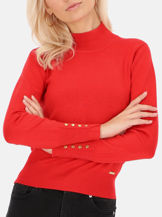  Czerwony gładki sweter z półgolfem L'AF Beri