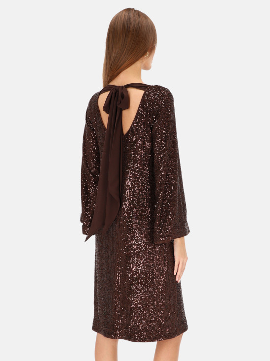  Brązowa cekinowa sukienka z rozszerzanymi rękawami L'AF Amparo