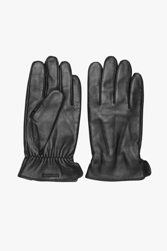  Czarne skórzane rękawiczki z przeszyciami Recman Preston