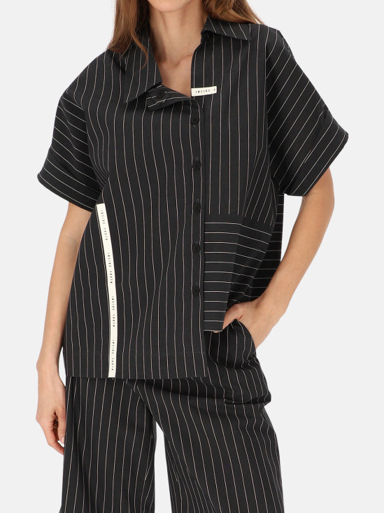  Czarna w paski bawełniana koszula damska Eye for Fashion