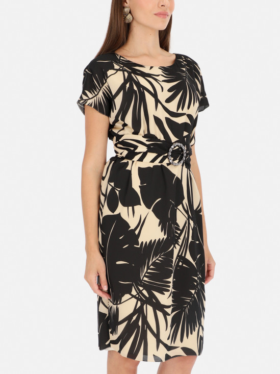  Beżowa sukienka z motywem tropikalnym Potis & Verso Elodi