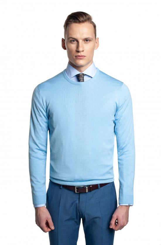  Błękitny sweter z okrągłym dekoltem Recman MOULIN