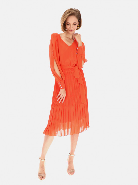 Pomarańczowa zwiewna sukienka z plisowanym dołem Potis&Verso Ofelia