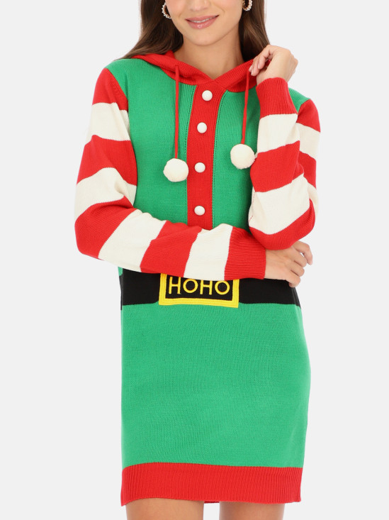 Dzianinowa świąteczna sukienka z kapturem w stylu stroju elfa Eye For Fashion Helen