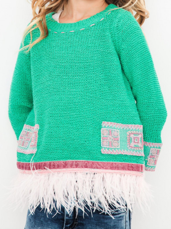  Zielony sweter dziecięcy z piórami Anima by Justyna Steczkowska