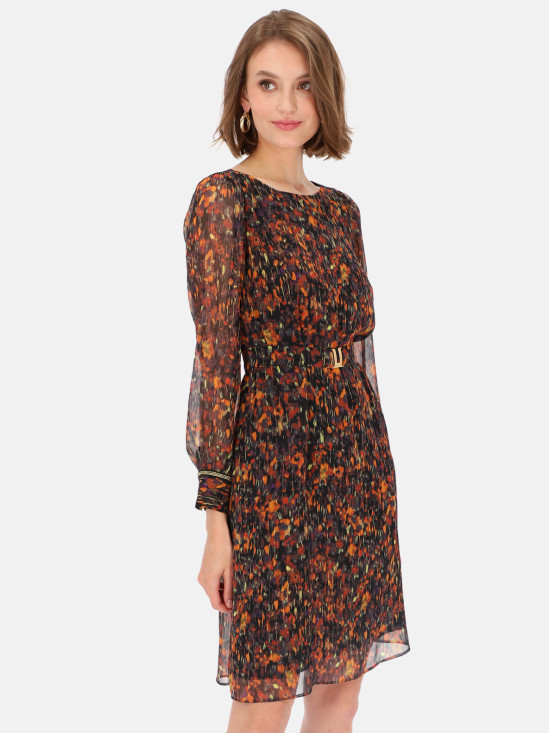  Ciemna sukienka w kwiatowy wzór z paskiem L'AF Pompea