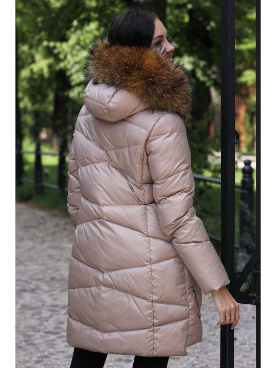  Beżowa zimowa kurtka z naturalnym futrem Perso