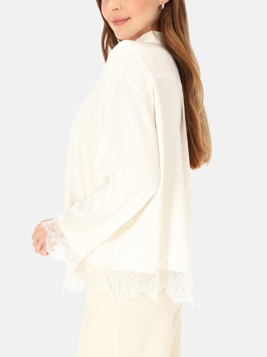  Biała elegancka koszula damska z koronką L’AF Tessa