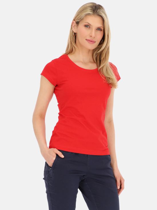  Czerwony t-shirt damski z logo na rękawie L'AF Tara