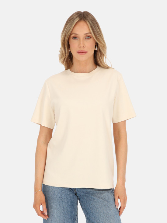  Beżowy bawełniany t-shirt damski basic L'AF Matis