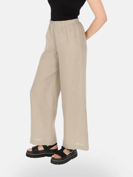  Szare lniane spodnie z szeroką nogawką Eye For Fashion