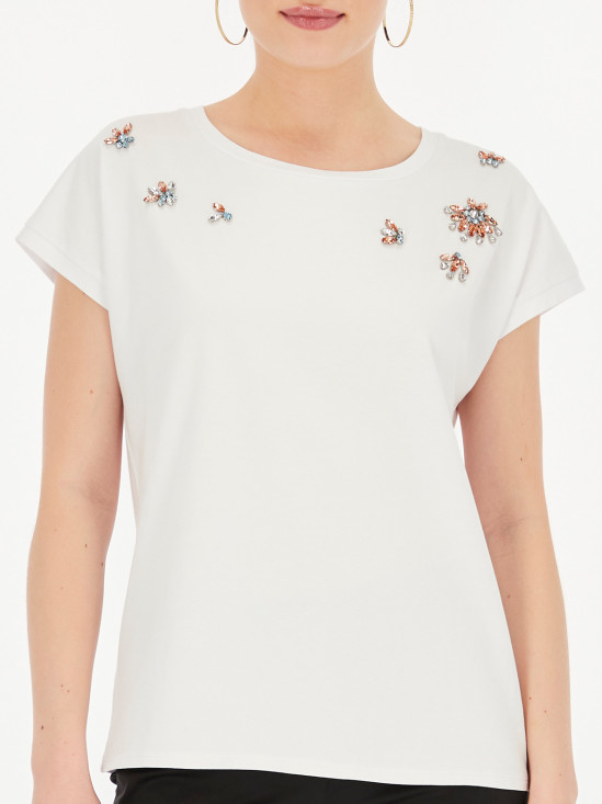  Biały t-shirt ozdobiony kryształkami Potis & Verso Maisie