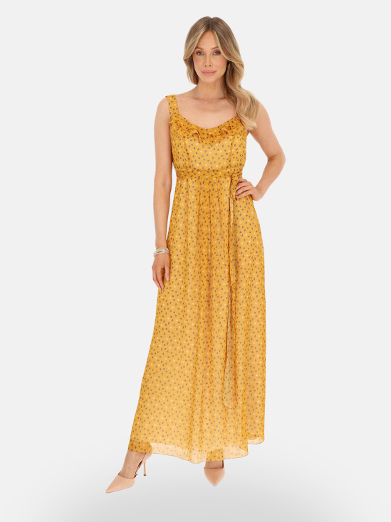  Musztardowa sukienka maxi w drobne kwiaty Potis & Verso Lorika
