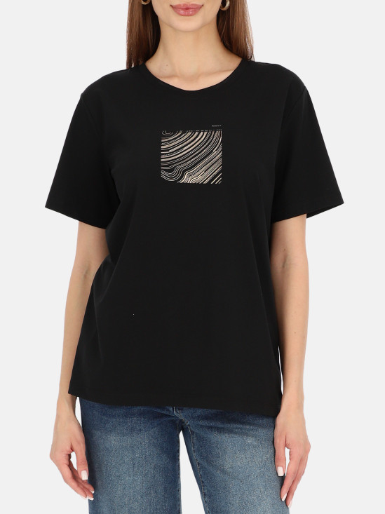  Czarny t-shirt damski z subtelnym nadrukiem Potis & Verso Mercy