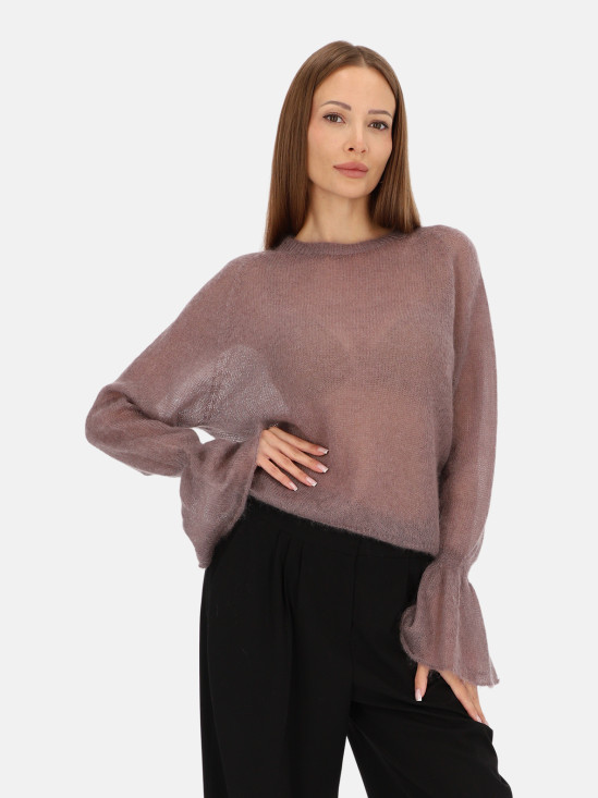 Szaro-brązowy sweter damski z rozszerzanymi rękawami L’AF Anita